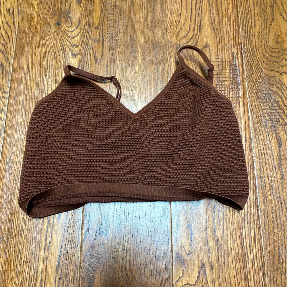 brown crop top, comfy/cute